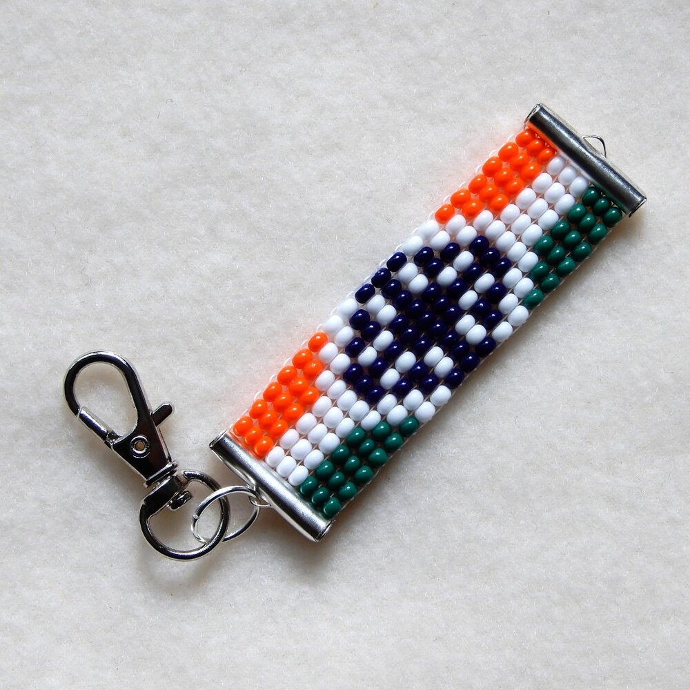 India Indian flag bead keychain/bag charm, handmade, seed beads